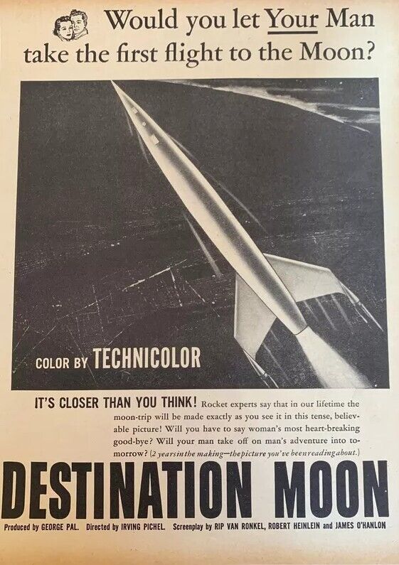 Rare Vintage 1950's “Destination Moon” Original Film Print Ad Space Astronaut