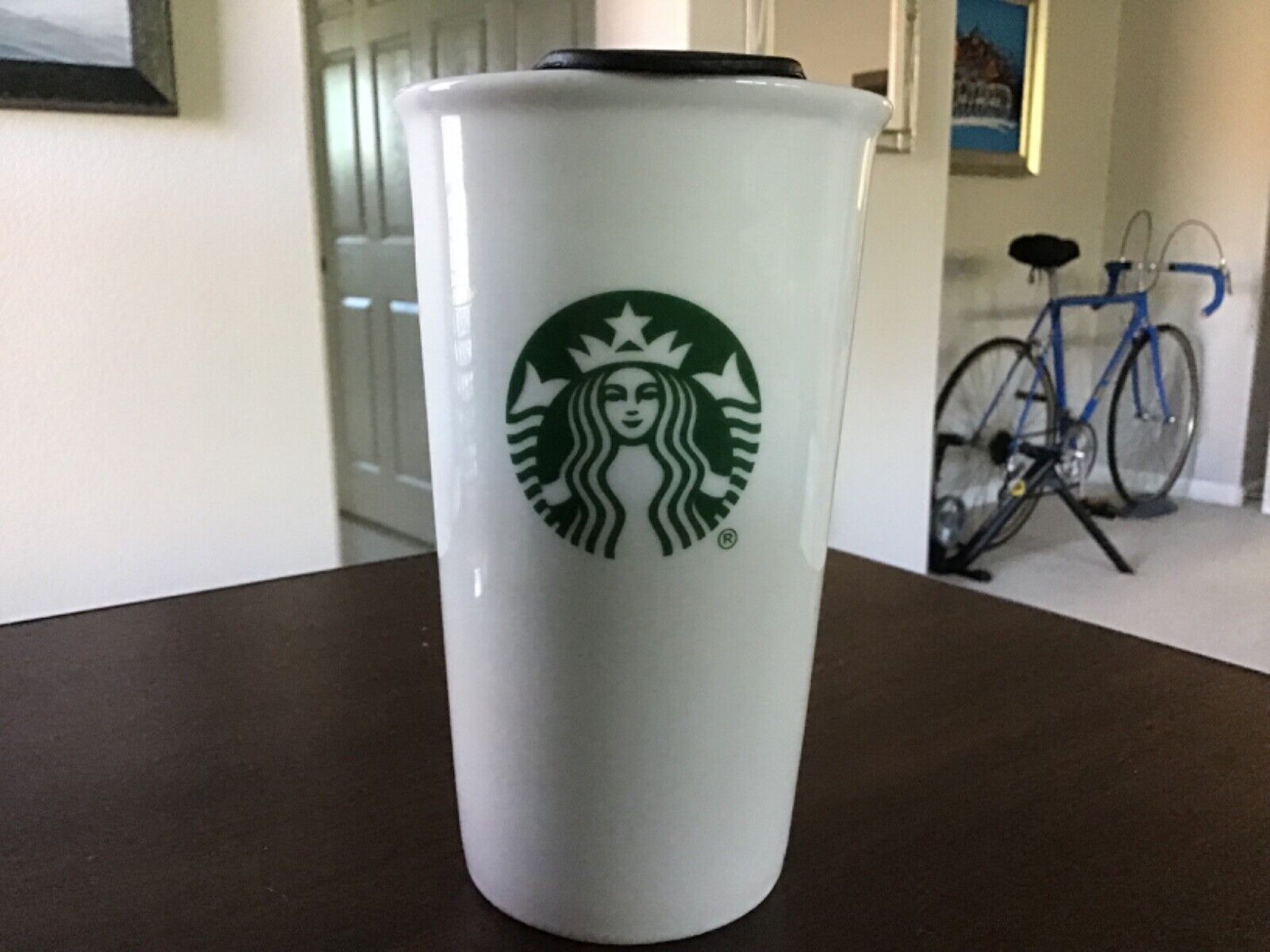 Starbucks 10 oz travel cup Mug Double Wall Ceramic Tumbler Mermaid Logo Lid