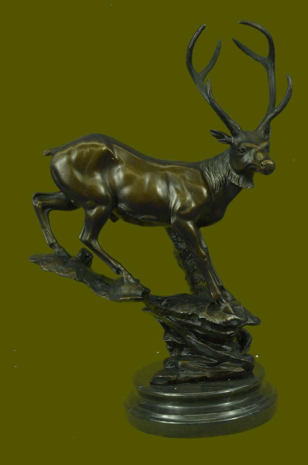 Chalet Lodge Art Elk Stag Buck Deer Hunter Bronze Marble Statue Lodge Decorative
