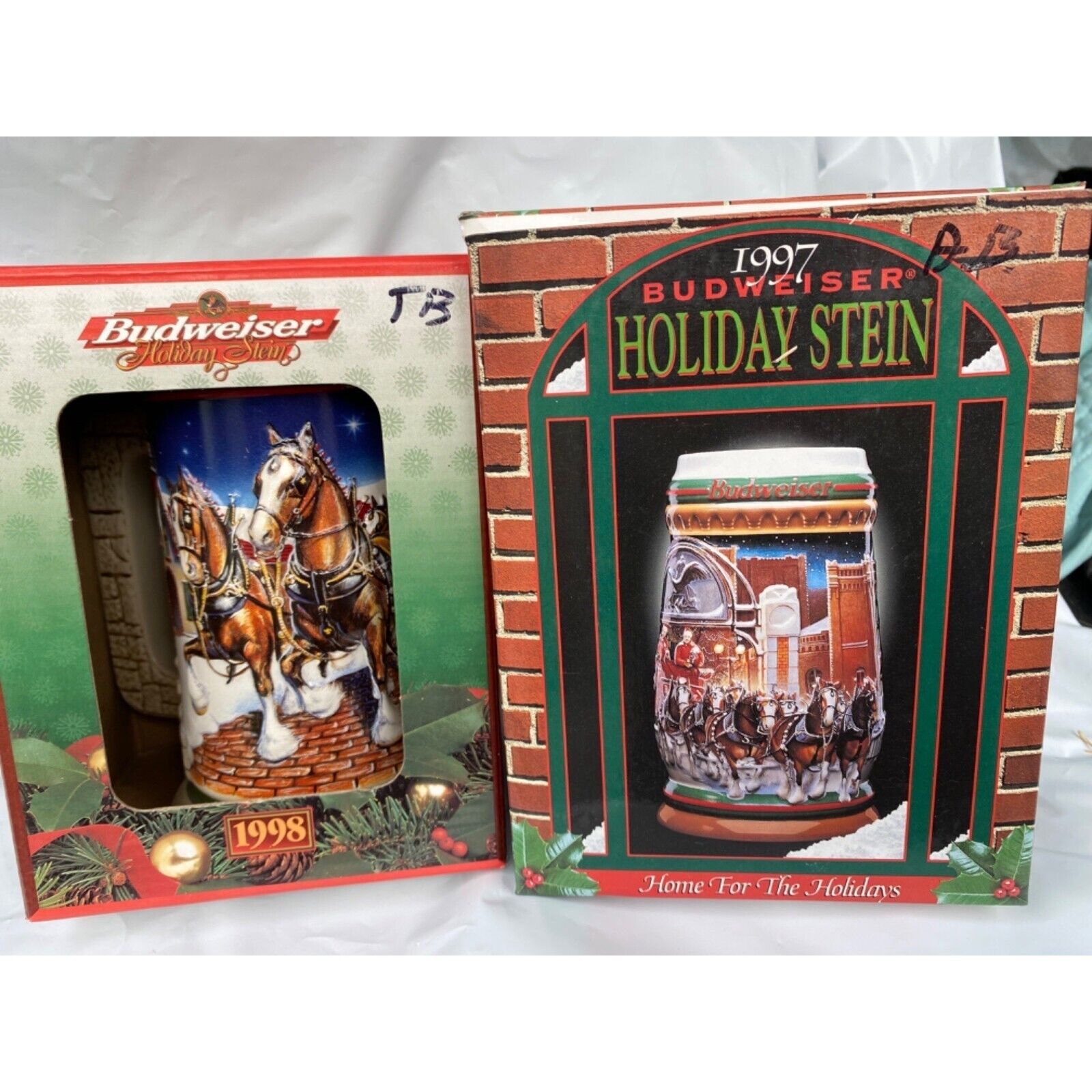 Budweiser Holiday Stein Series 1997 1998 Grant\'s Clydesdales Christmas