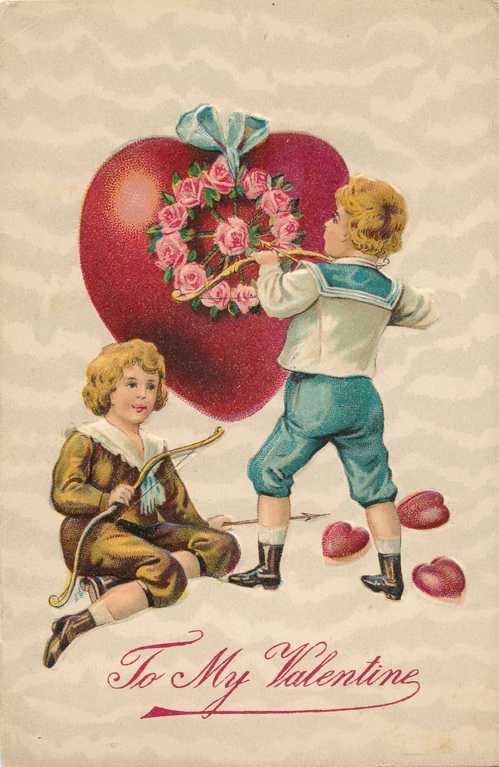 VALENTINE\'S DAY - Children, Bows, Hearts and Flowers - 1915
