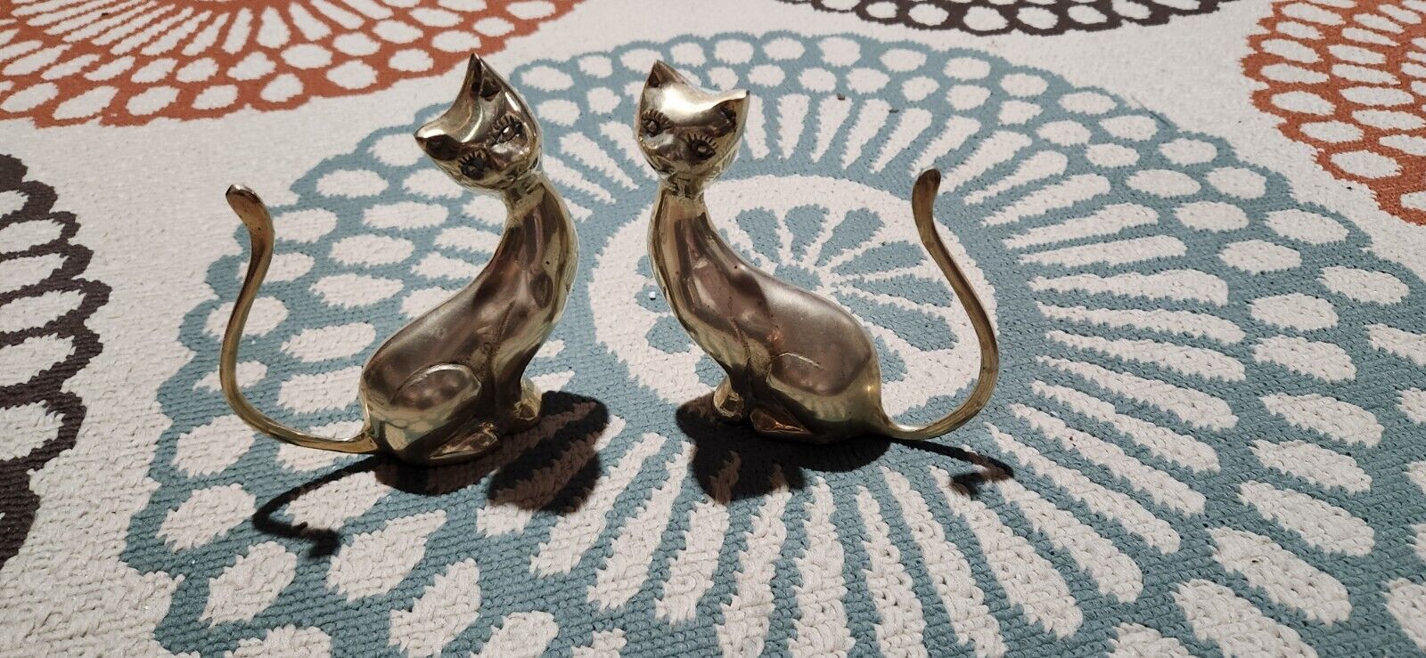 Pair of Vintage MCM Brass Cat Figurines Long Tail Mid Century Modern