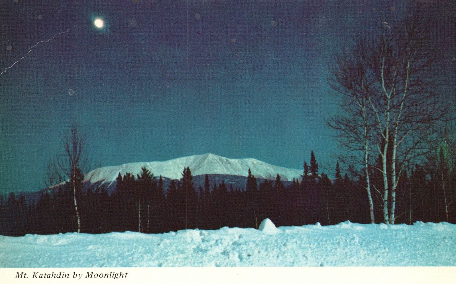 Postcard Mount Katahdin by Moonlight Full Moon Over Majestic Mountain in Maine