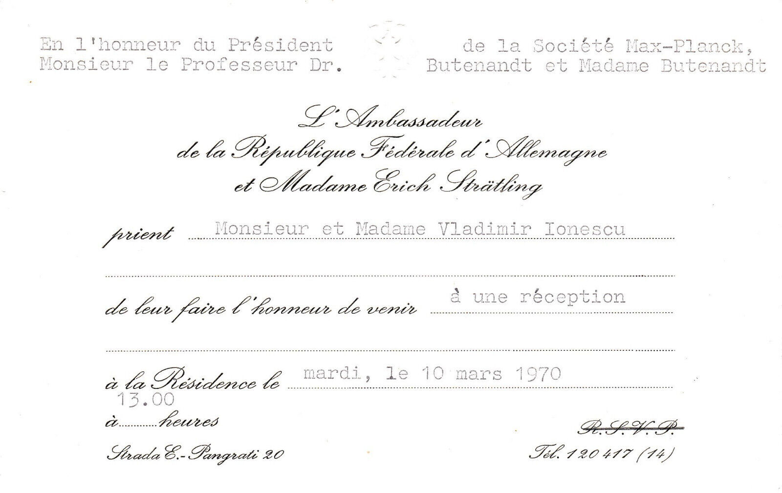 Romania, 1970, Vintage Gala Reception Invitation - Romanian Embassy of Germany