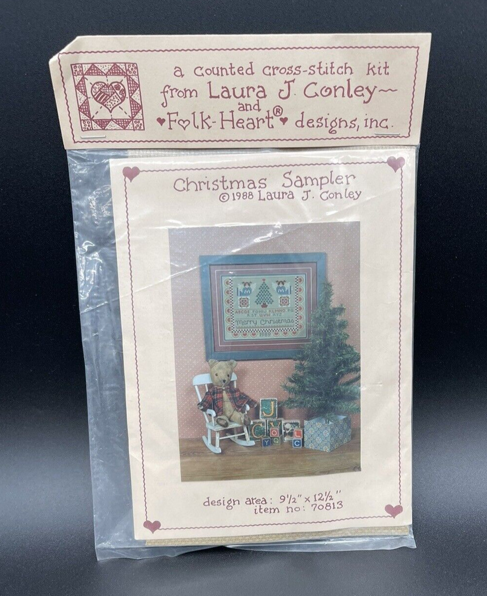 VTG 1988 Christmas Sampler Laura Conley Cross Stitch Kit  No. 70813 Folk Heart