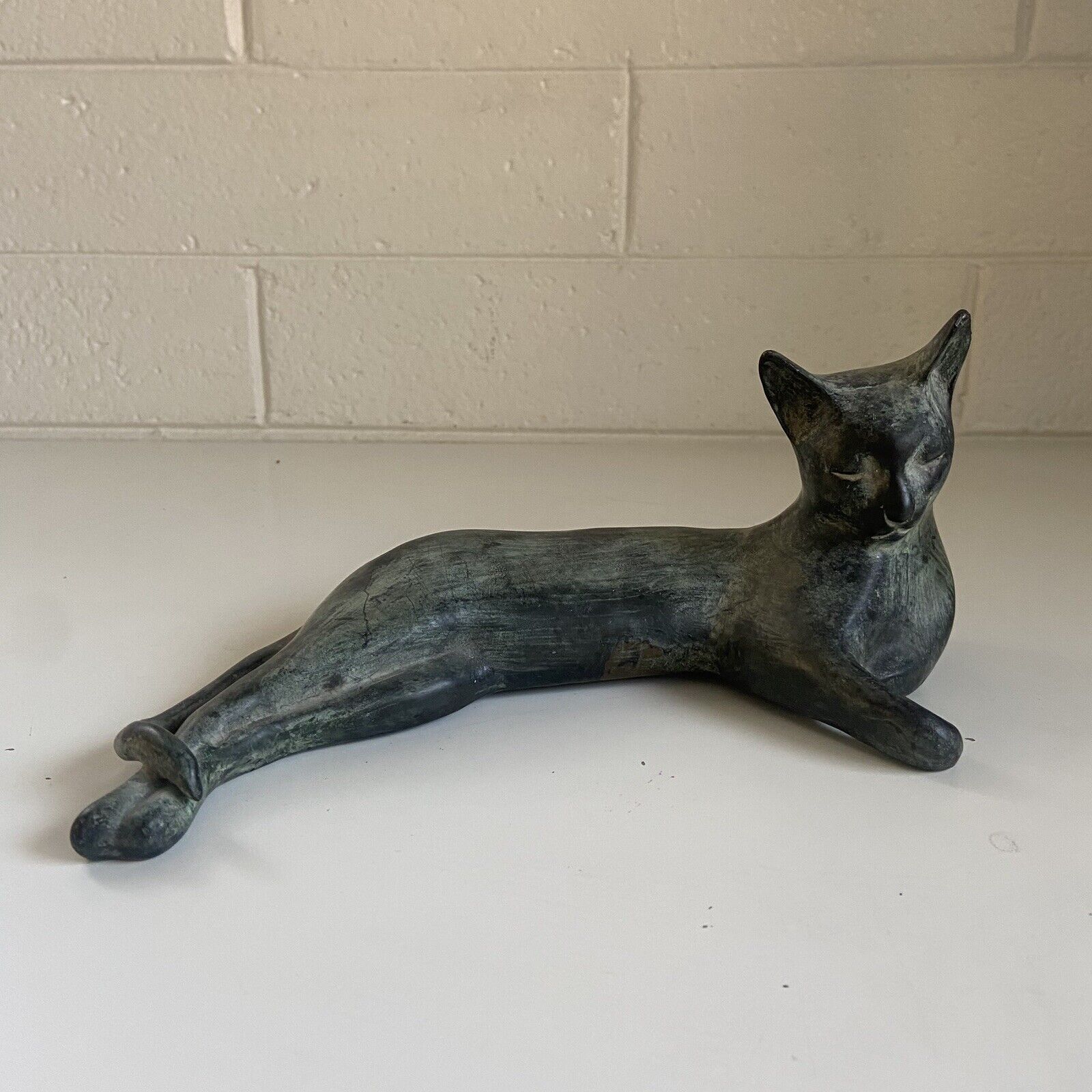 MCM Large Bronze Reclining Cat Sculpture