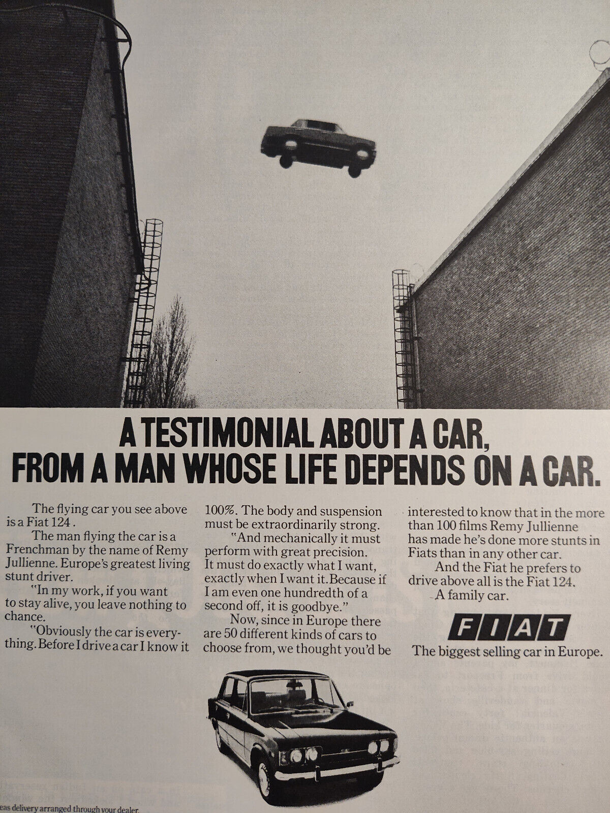 1973 Esquire Original Advertisement Remy Jullienne Driving Flying? a FIAT 124