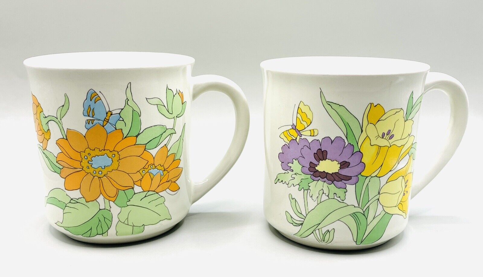 (2) Vintage Floral Mugs Made in Japan Flowers Butterflies