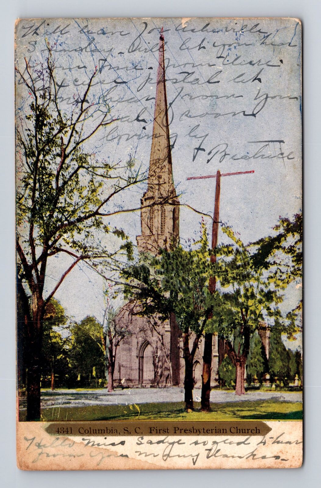 Columbia SC-South Carolina, First Presbyterian Church, Antique Vintage Postcard