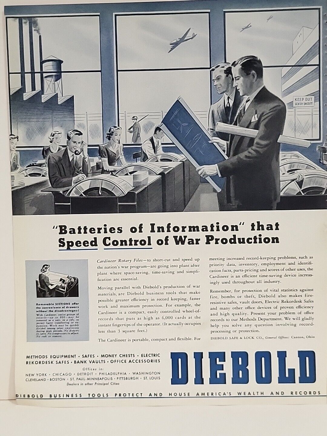 1942 Diebold Safe & Lock Fortune WW2 Print Ad Q2 Batteries Information Defense