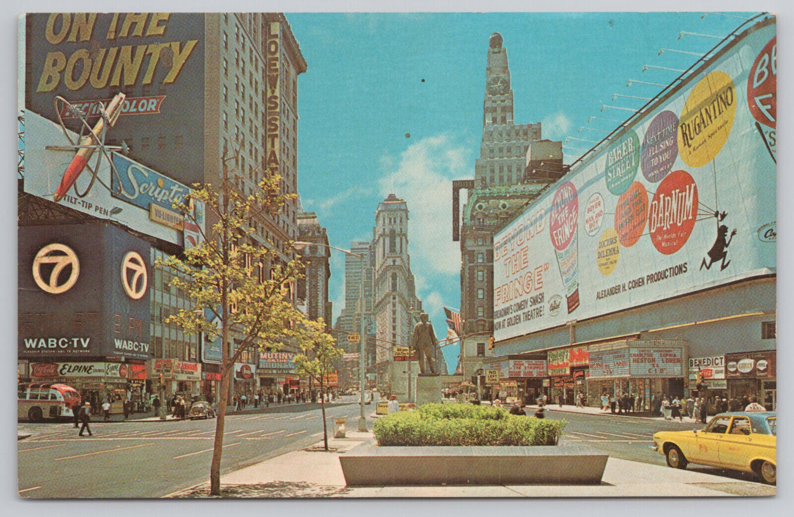 Times Square New York City NY Street View Scripto Theatres WABC TV Postcard