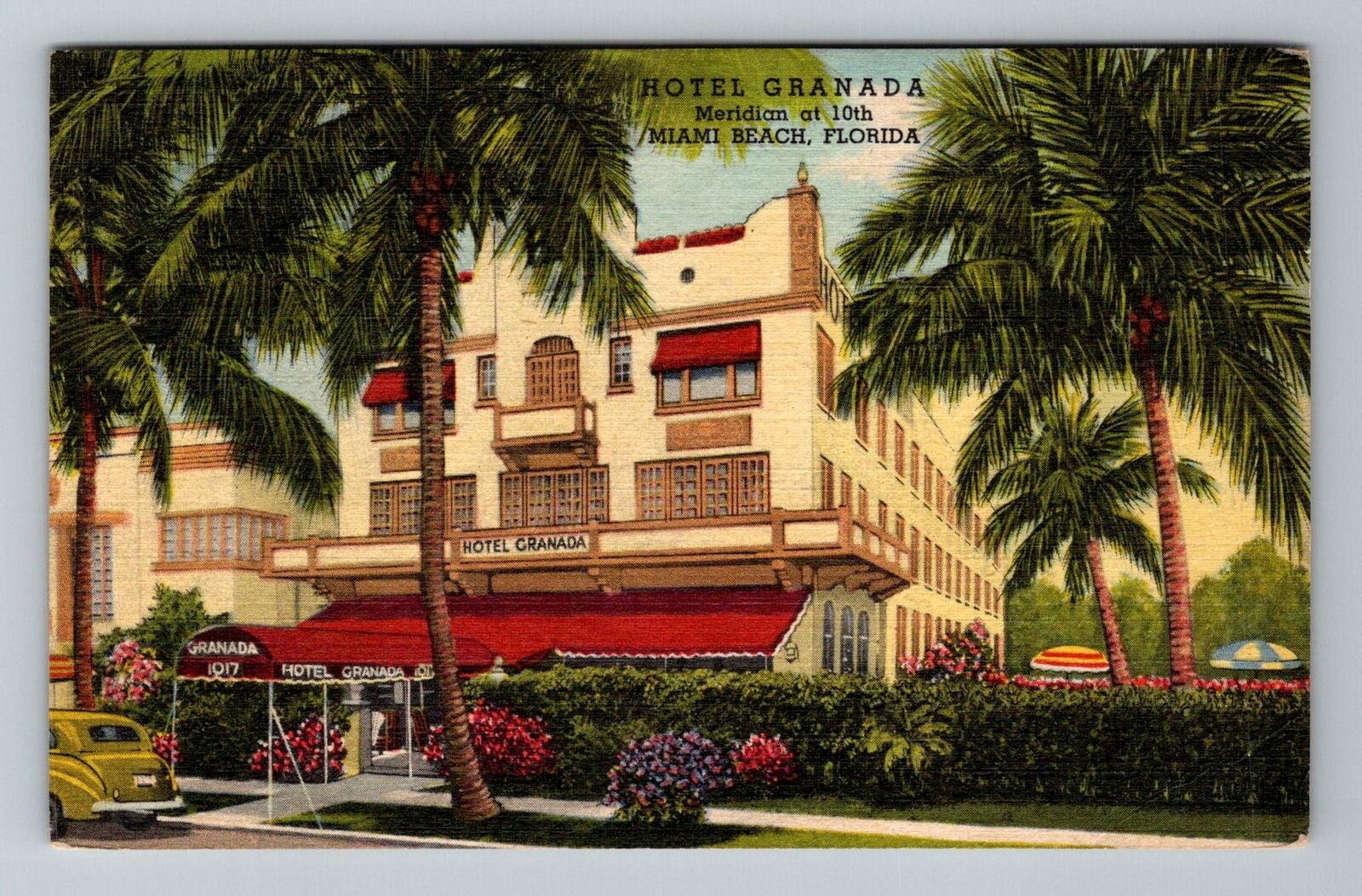 Miami Beach FL-Florida Hotel Granada Period Car Antique Vintage Postcard