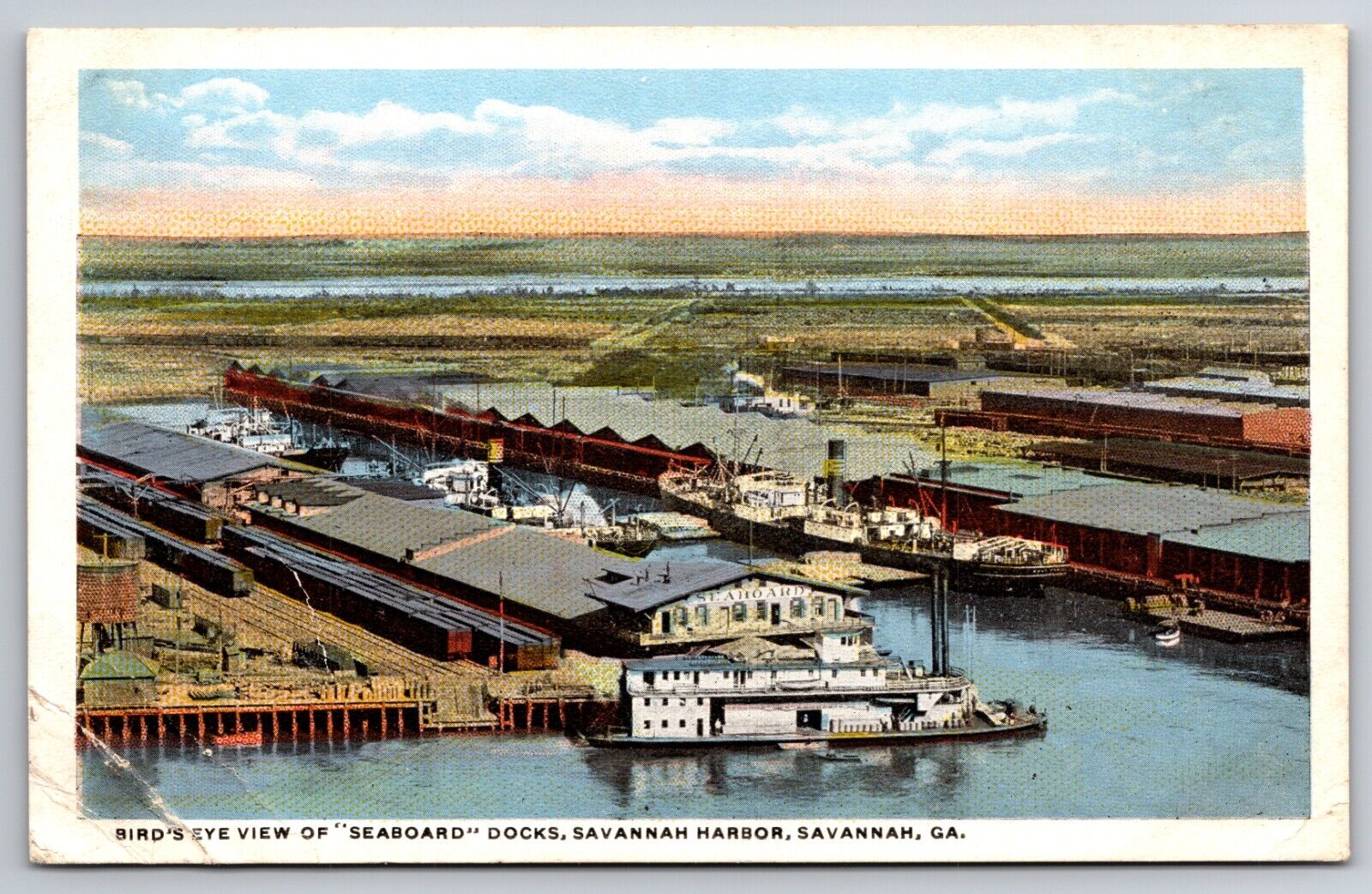 Birdseye View of Seaboard Docks Savannah Harbor Georgia GA c1920 Postcard