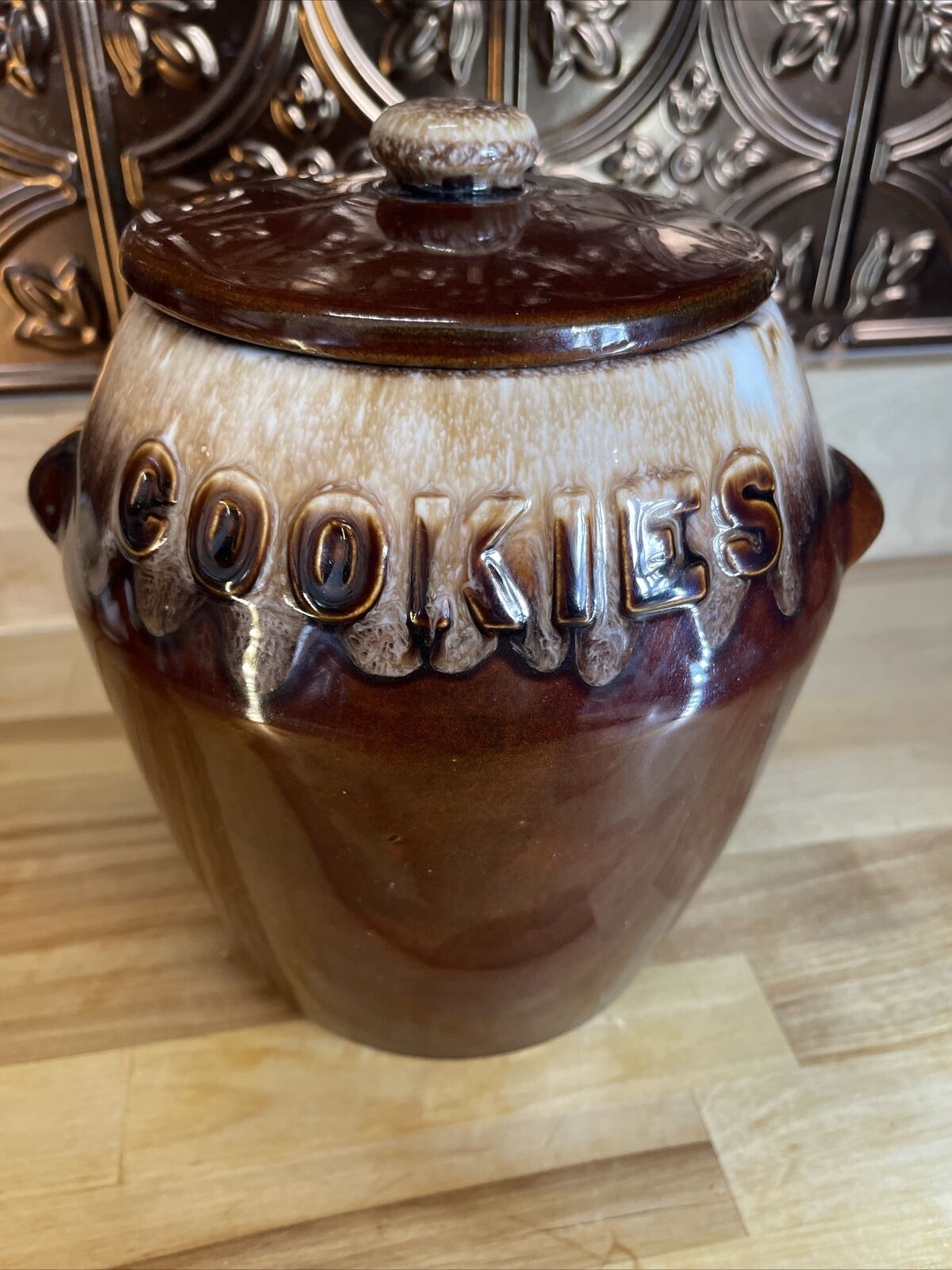 Vintage Kathy Kale McCoy Pottery Brown Drip Glaze Cookie Jar With Lid 9” Tall