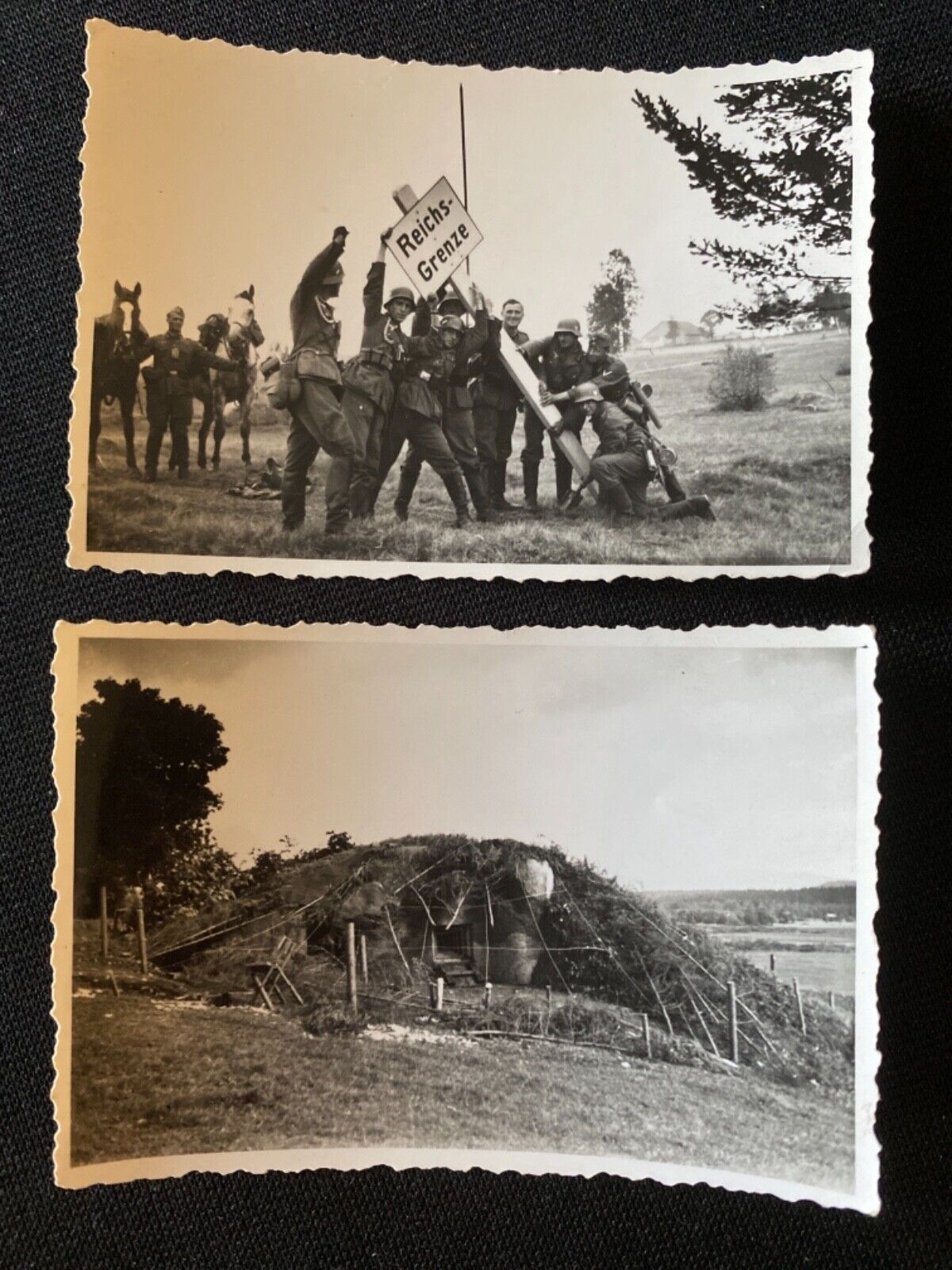Germans Removing German Border Sign and a Polish? Bunker WW2 Orig. Photos