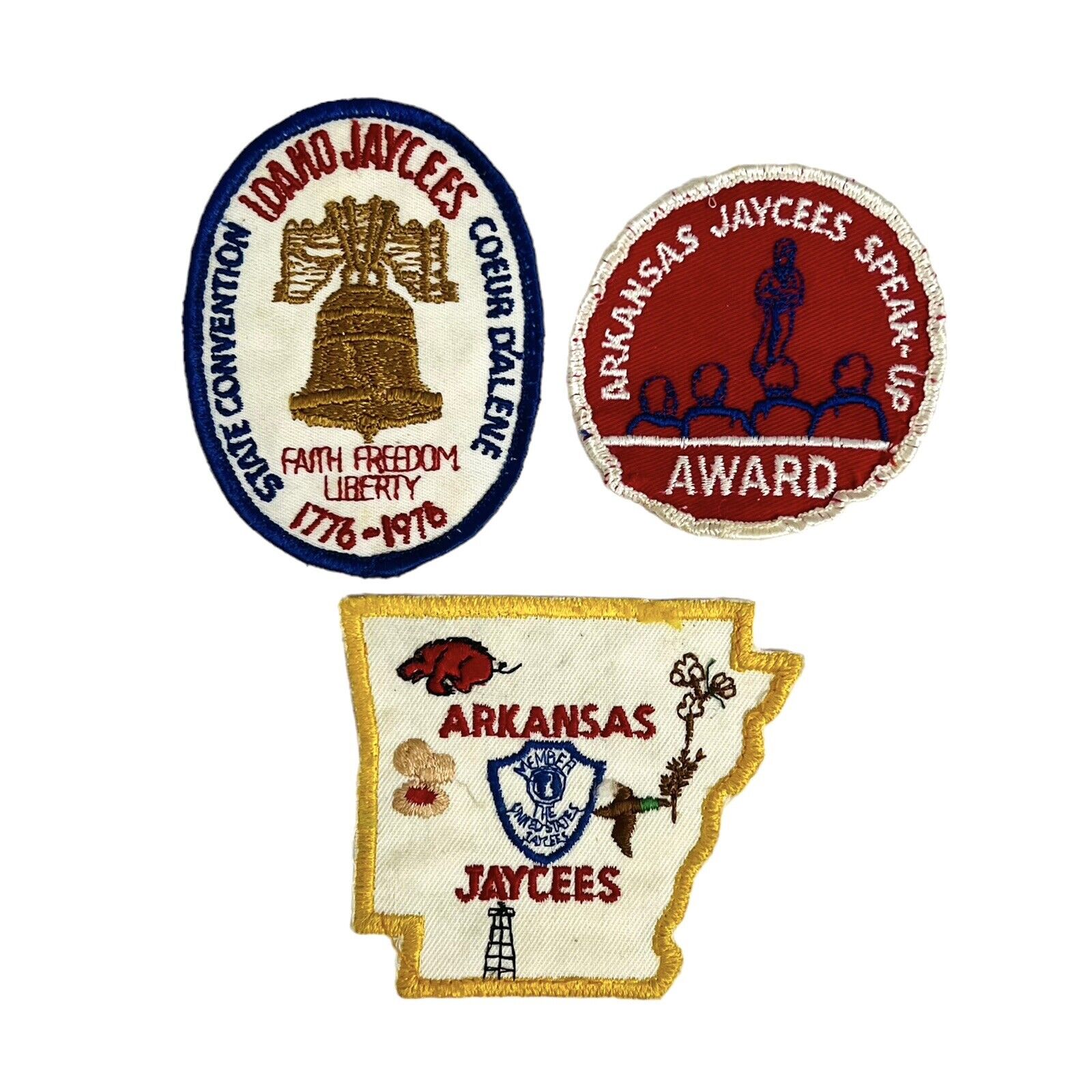 Vintage Jaycees Patch Lot of 3 Arkansas Speak Up Idaho 1976 State Convention