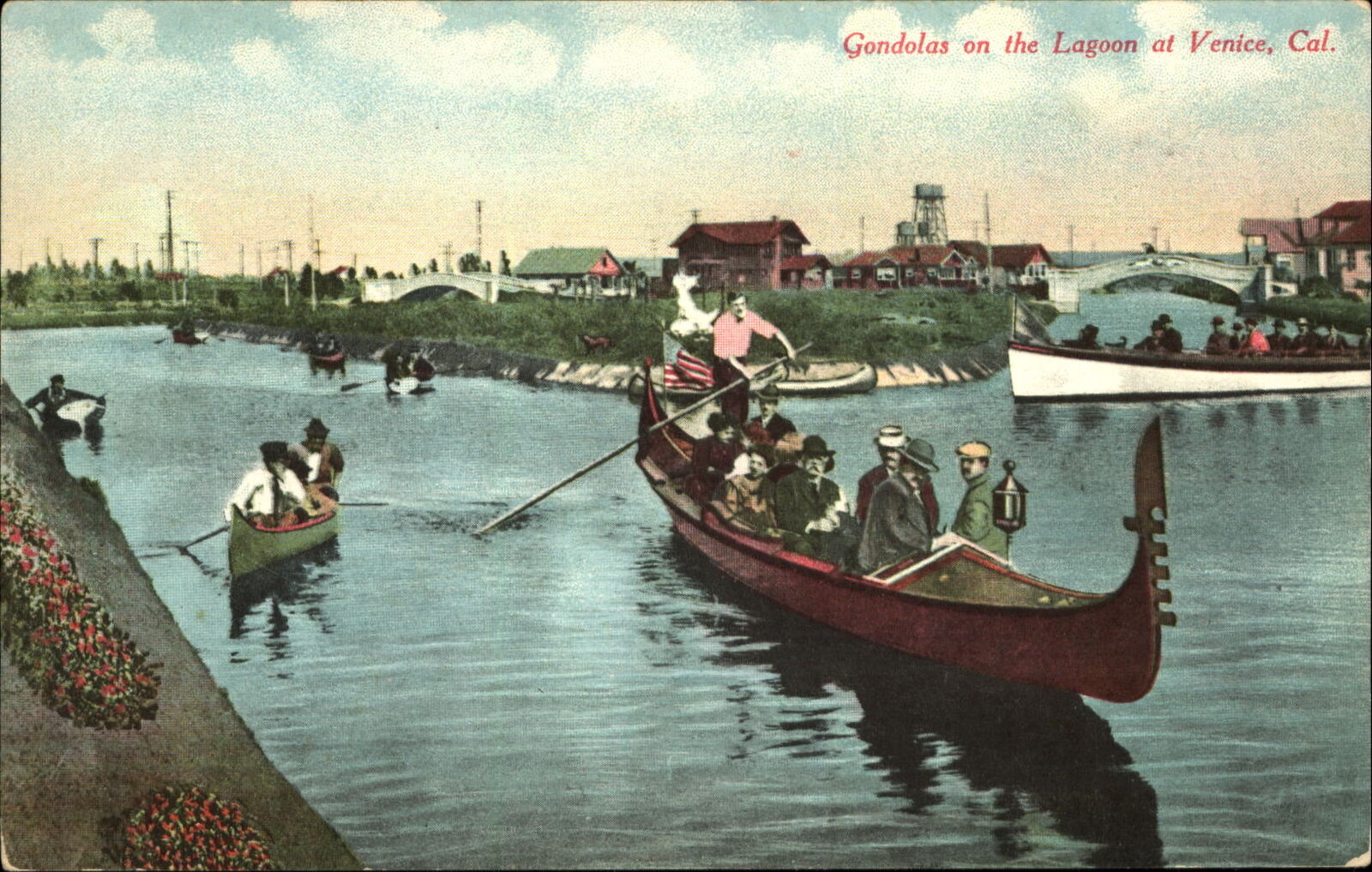 Gondolas on the Lagoon ~ Venice California ~ unused c1910 postcard