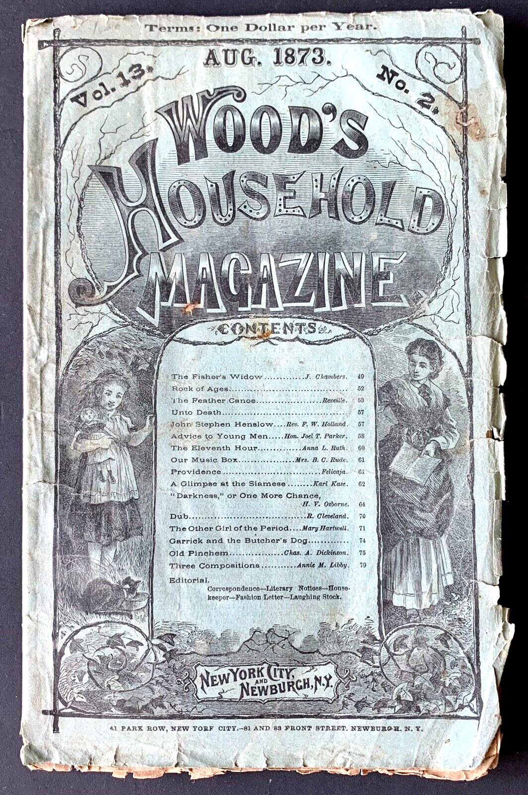 WOOD\'S HOUSEHOLD MAGAZINE NEW YORK CITY AUGUST 1873 VOL 13 NO 2 MAGAZINE