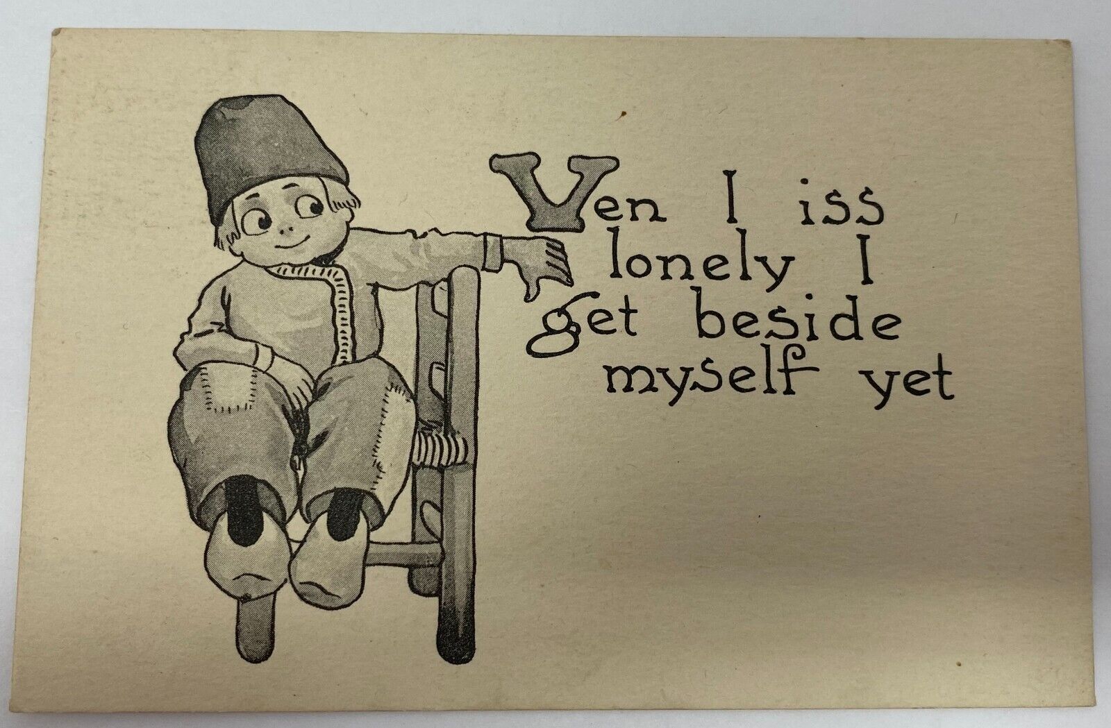1913 Ven I Iss Lonely I Get Beside Myself Yet Postcard Dutch Boy Sitting 