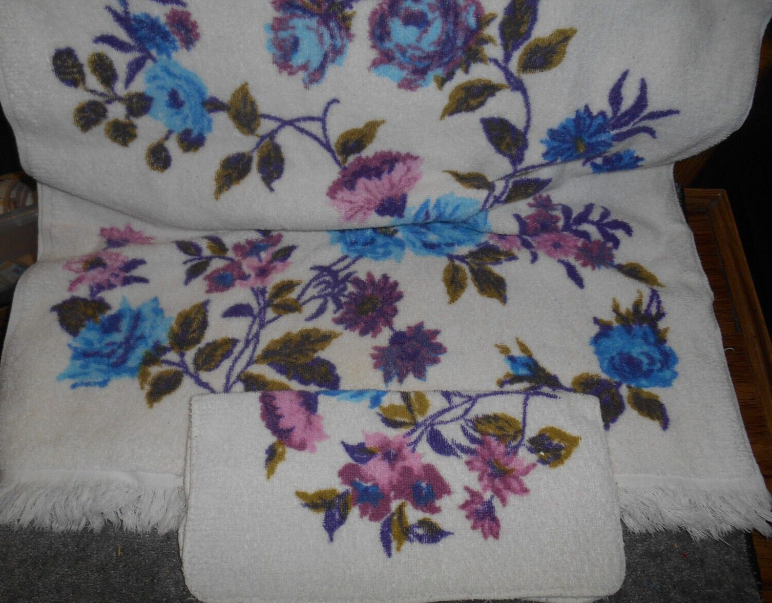 Vintage Purple 2 Piece Towel Set Penney\'s MCM Bath Wash Cloth Retro 1970s