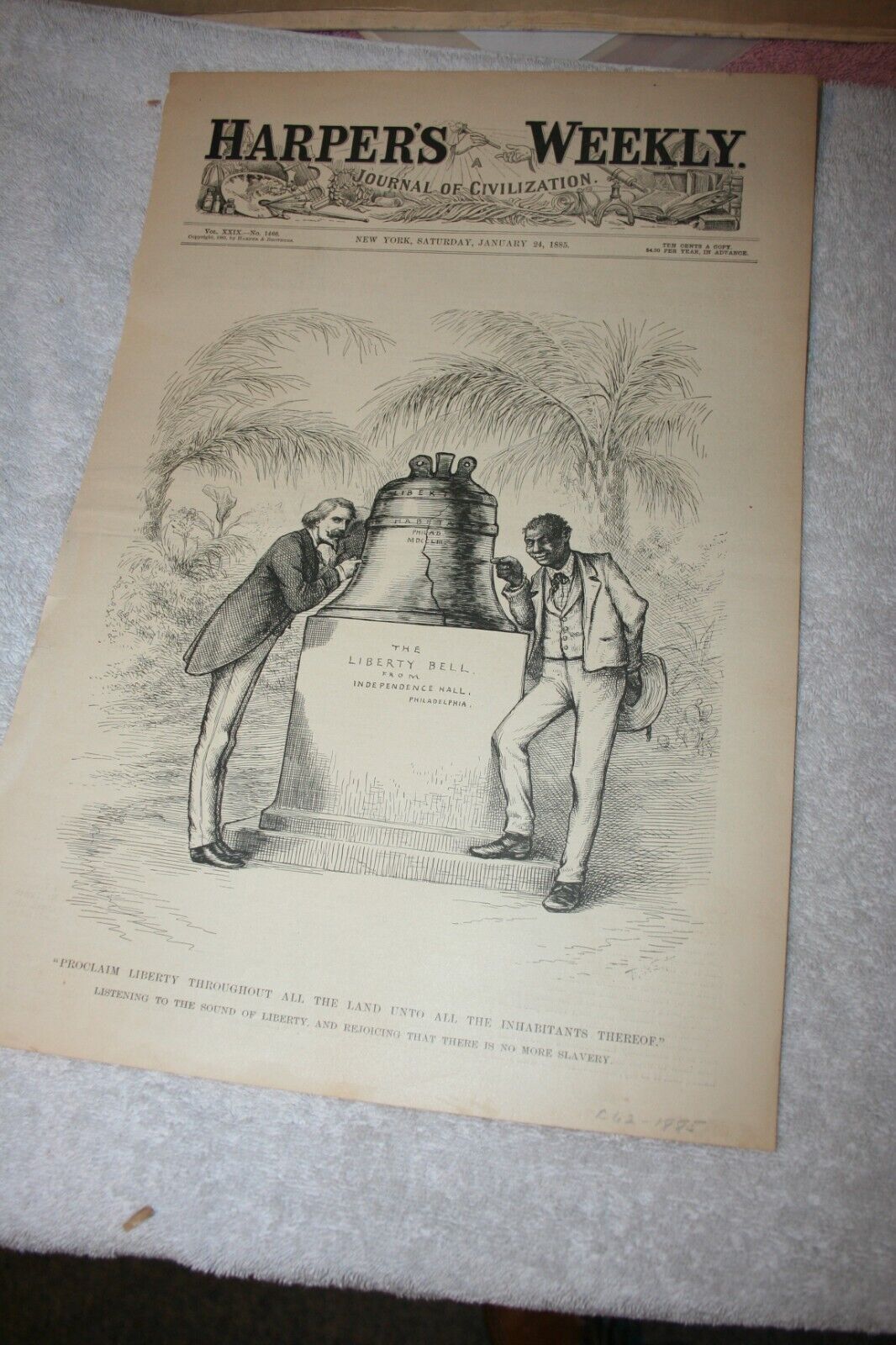 Harper\'s Weekly  1/24/1885 Liberty Bell Ringing in the End of Slavery Freedom