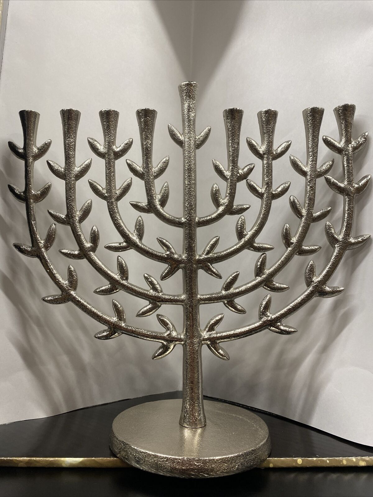 9 Branch Brass MENORAH Leaf Leaves Design Jewish Hanukkah