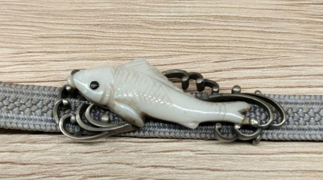 Japanese Antique Obi Clasp Shellwork Silverwork Fish