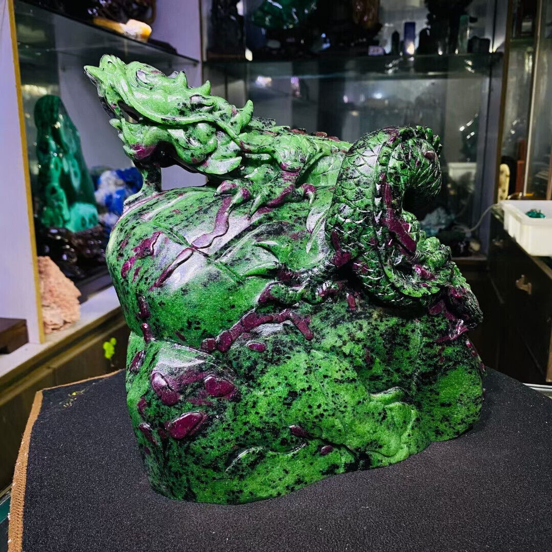 26.95LB Natural Zoisite Quartz Hand Carved Crystal dragon Skull Reiki Gem+Stand