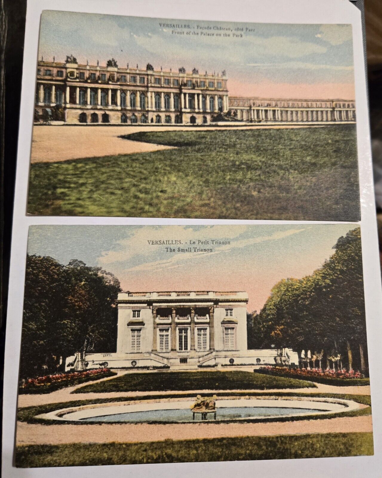 Two Vintage Unused Palace Versailles  View of Petit Trianon Postcard KB1 
