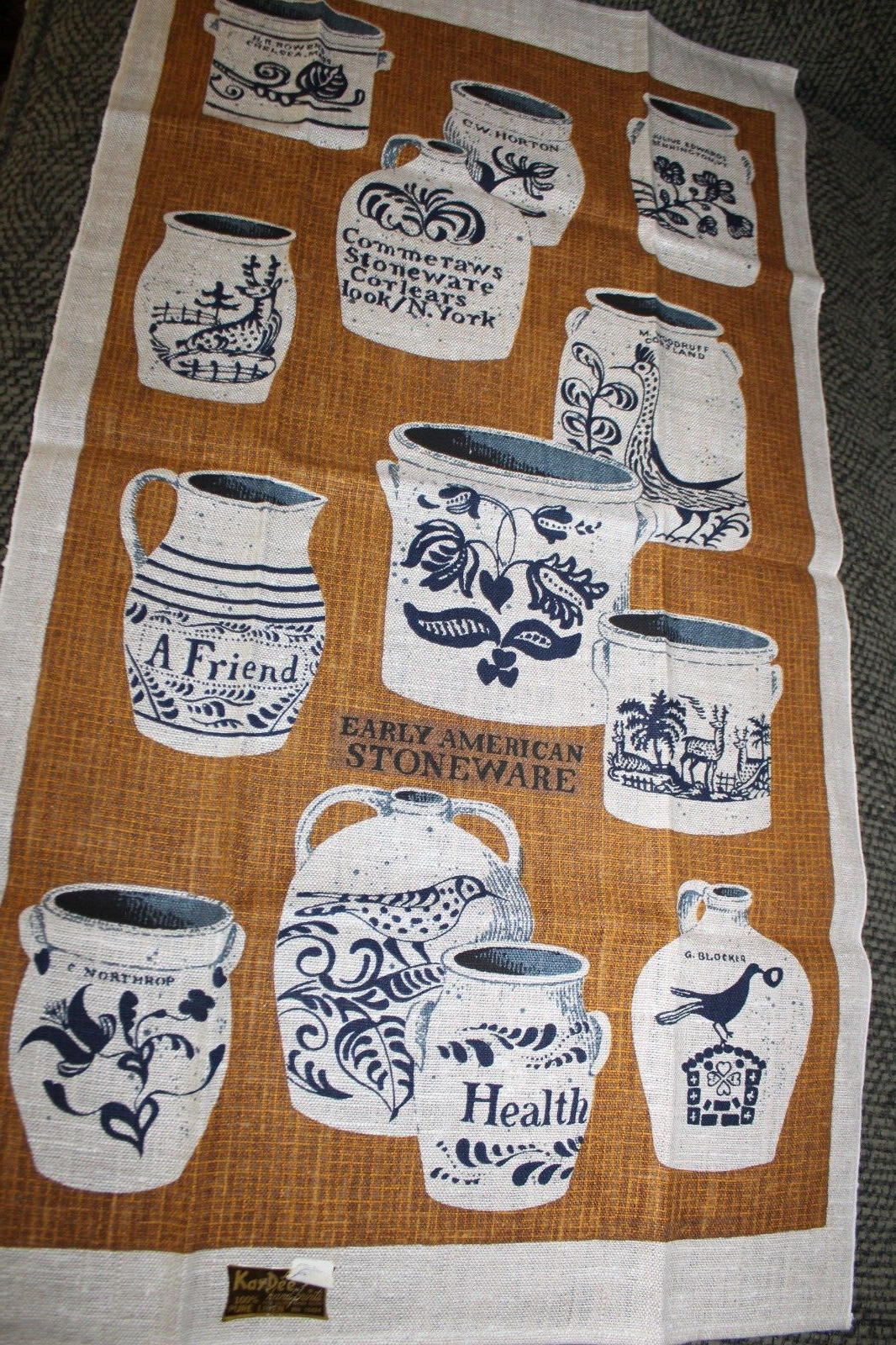 Vintage Linen Kitchen Towel Kay Dee Early American Stoneware Pottery Unused