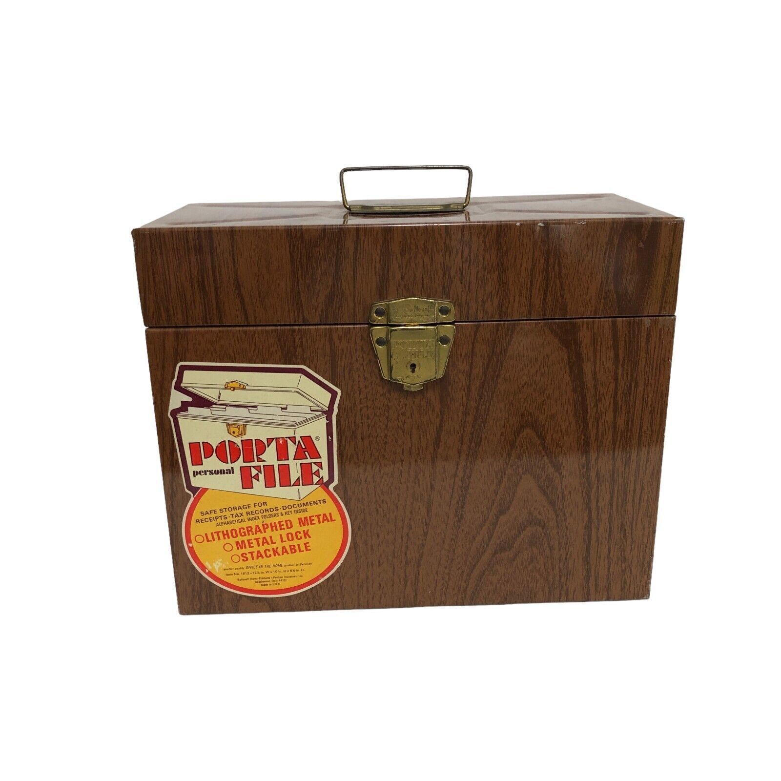 Vintage Porta-File Metal File Box Litho Wood Grain Metal Industrial Storage USA
