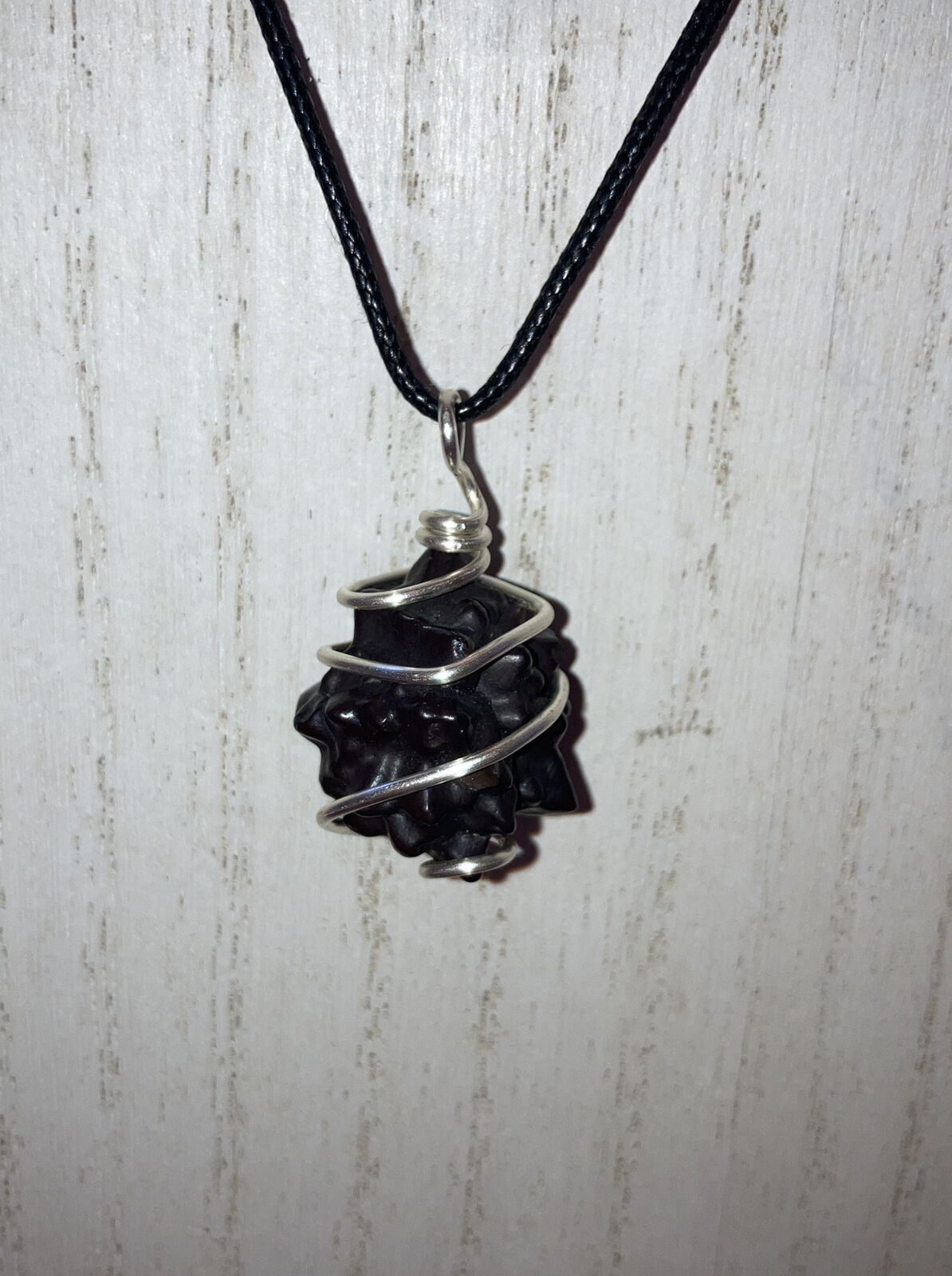 Handmade Prophecy stone Black Egypt Diamond Wire Wrapped Necklace Reiki Charged