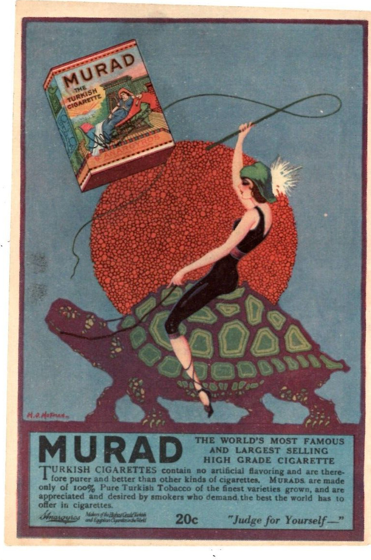1923 Print Ad Murad the Turkish Cigarette H.O Hofman Illus Woman Turtle Whip