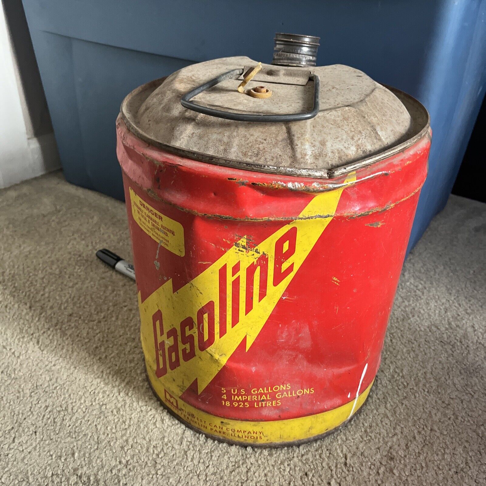 Vintage Antique Midwest Can Company OOP Rare￼Metal Motor Oil 5 Gallon Handle