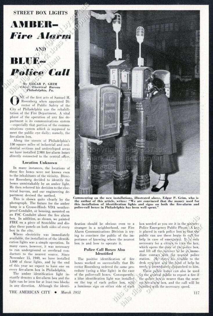 1951 Philadelphia fire department amber alarm box blue police call box article