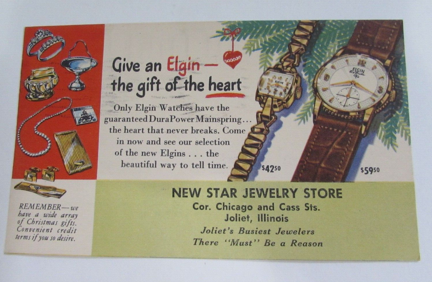 Vtg Elgin Wrist Watch Advertising Postcard Mens Womens Joliet IL