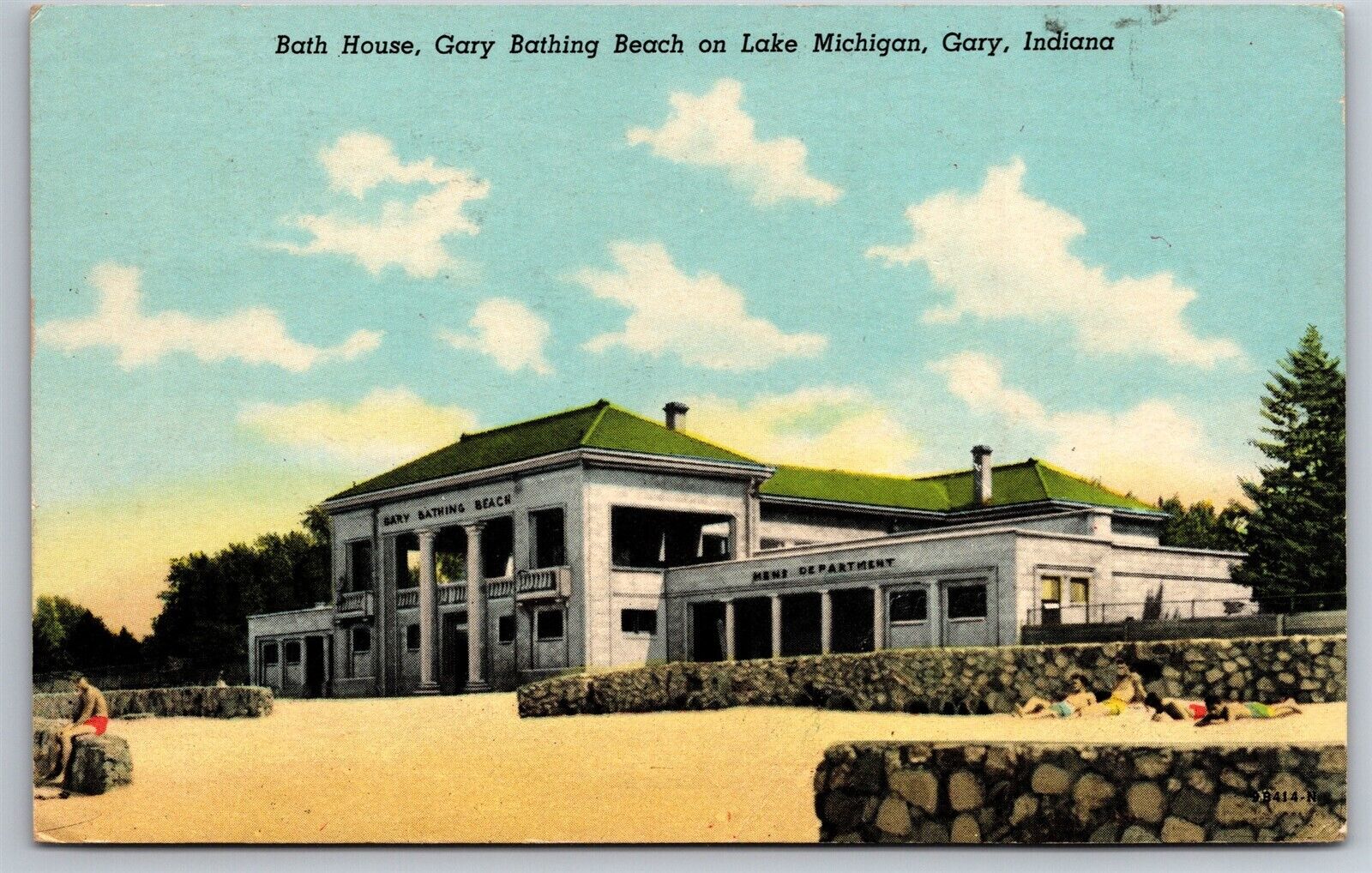 Bath House Gary Bathing Beach Lake Michigan Stone Walls Gary IN Postcard U7