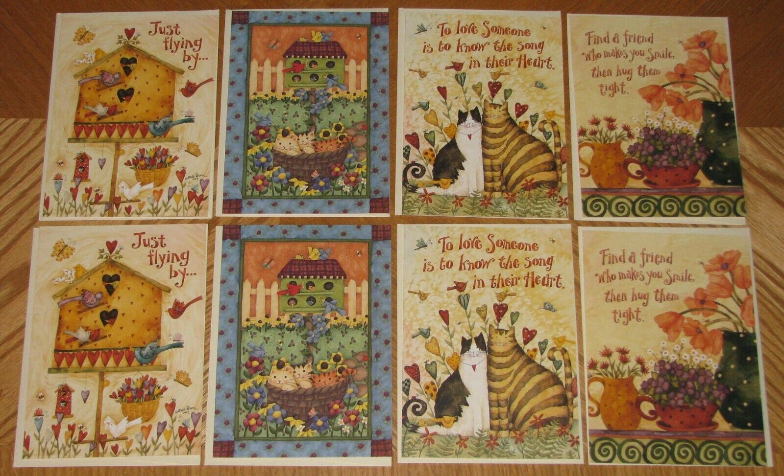 Debi Hron Art - Cats Birds - Lang Main Street Press Birthday Cards 4 Designs 8ct