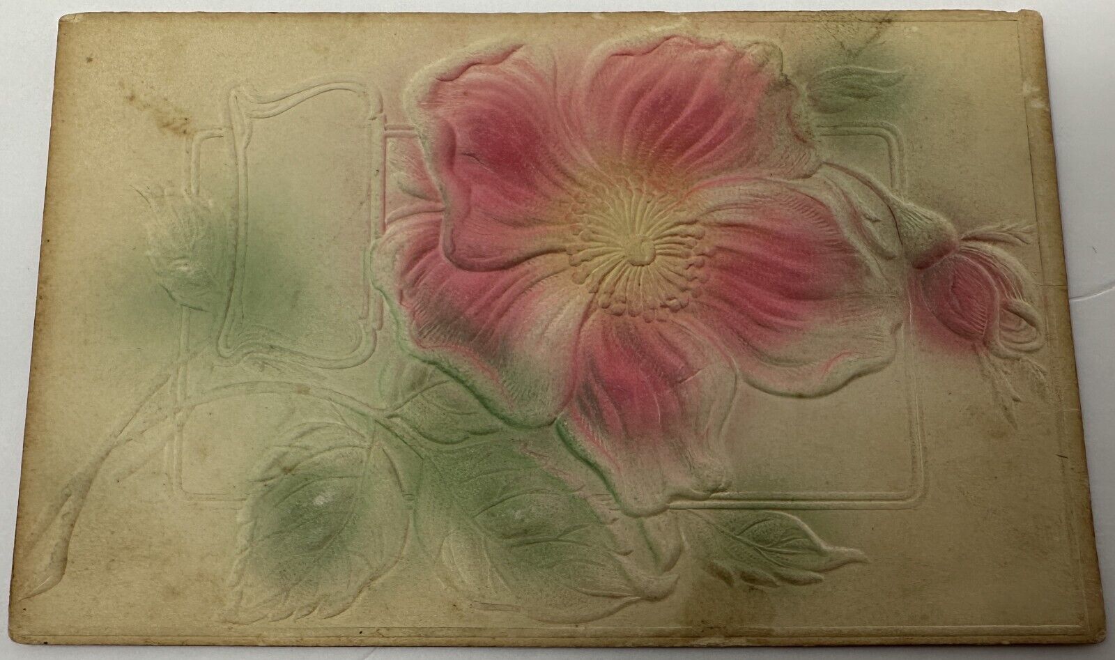 Vintage Embossed Pink Flower Postcard