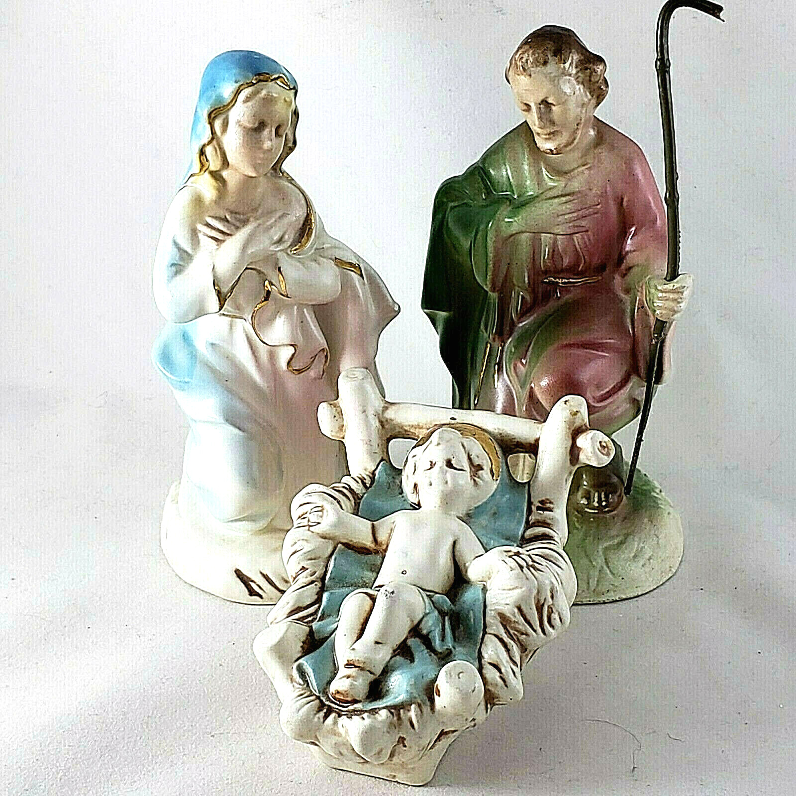 Vintage Nativity Set 3 Pc Mary Joseph Baby Jesus Ceramic Atlantic Mold 