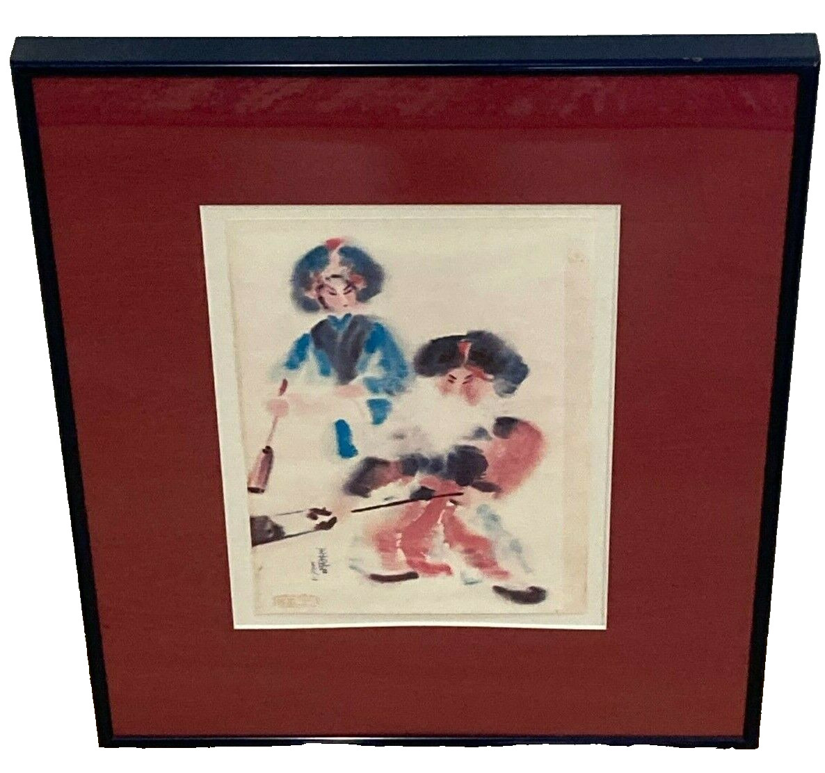 Interesting Image (Chinese Opera?). Signed, Framed, Matted. Paper. Water color? 