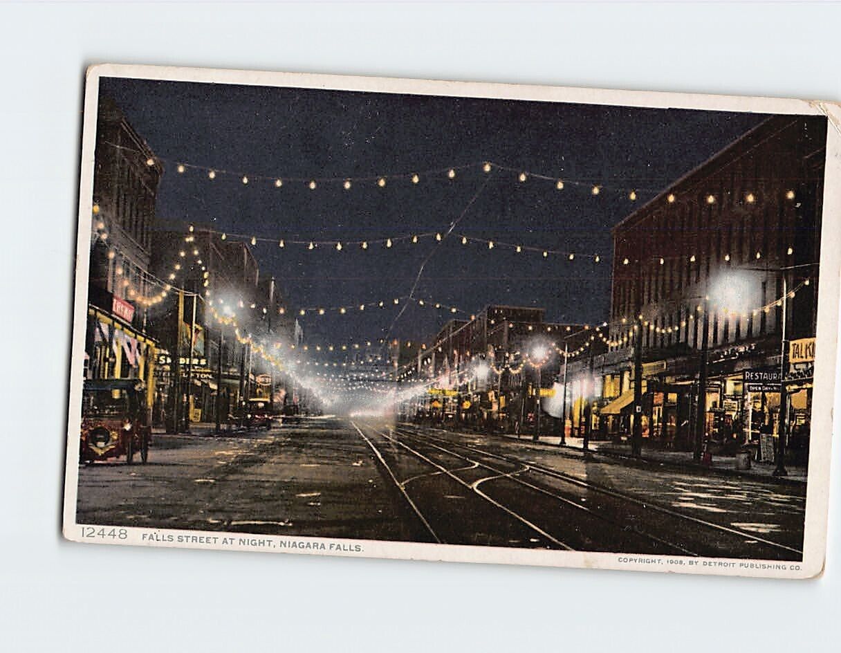 Postcard Falls Street at Night Niagara Falls New York USA North America