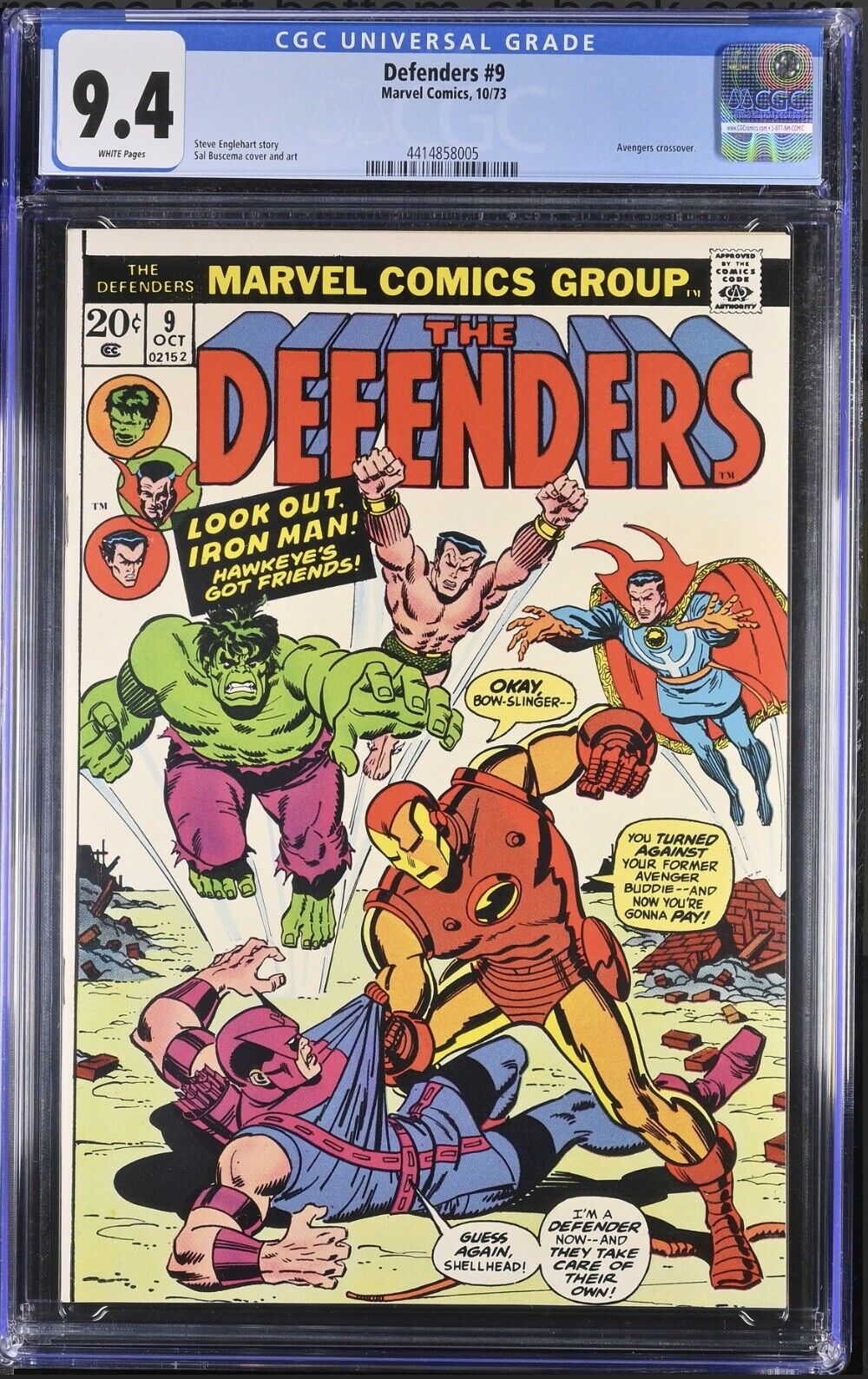 Defenders # 9 CGC 9.4 White Pages ❄️  Marvel  1973 Buscema cover