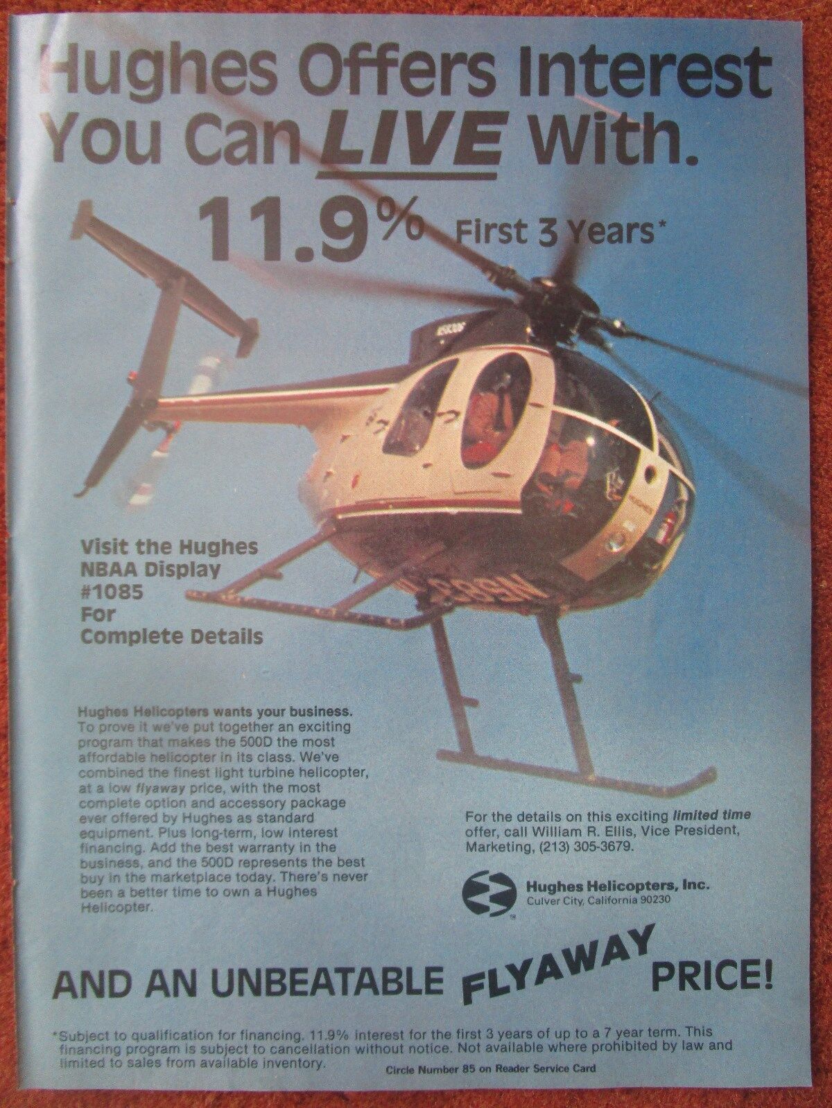 9/1982 PUB HUGHES HELICOPTERS CULVER CITY HUGHES 500D HELICOPTER ORIGINAL AD