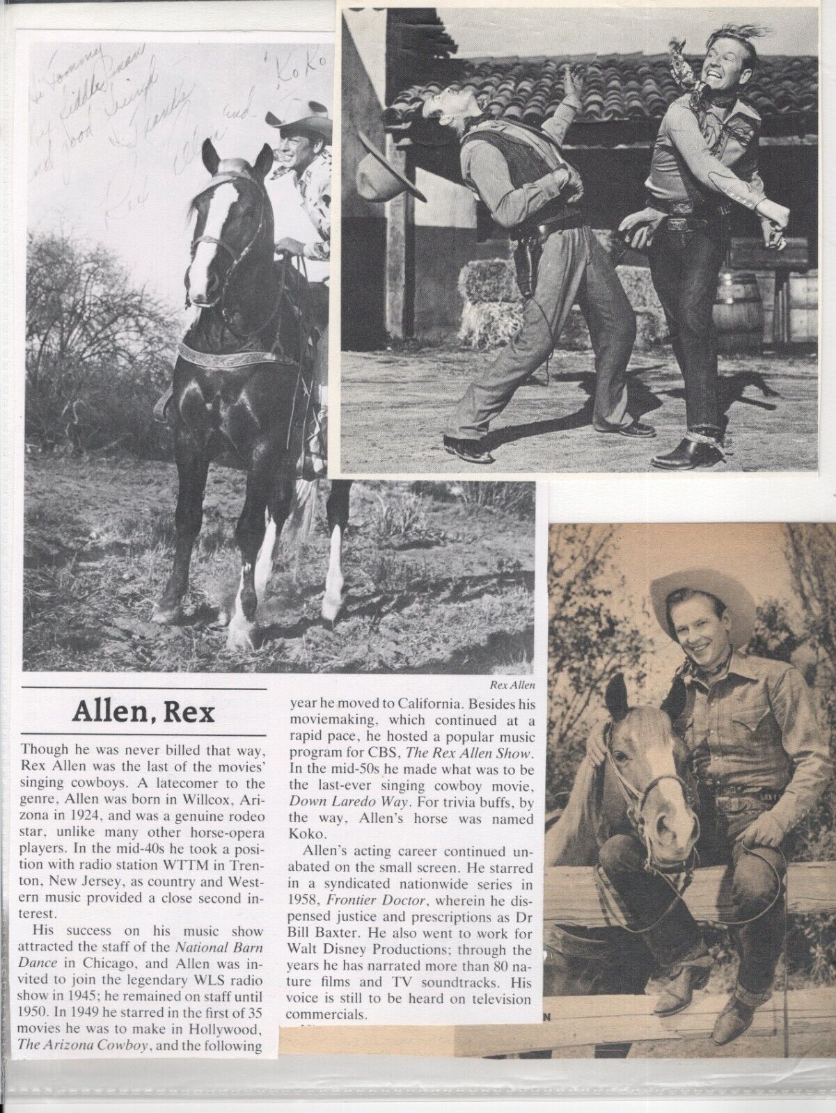 Rex Allen Magazine Photo Clipping Lot N6145