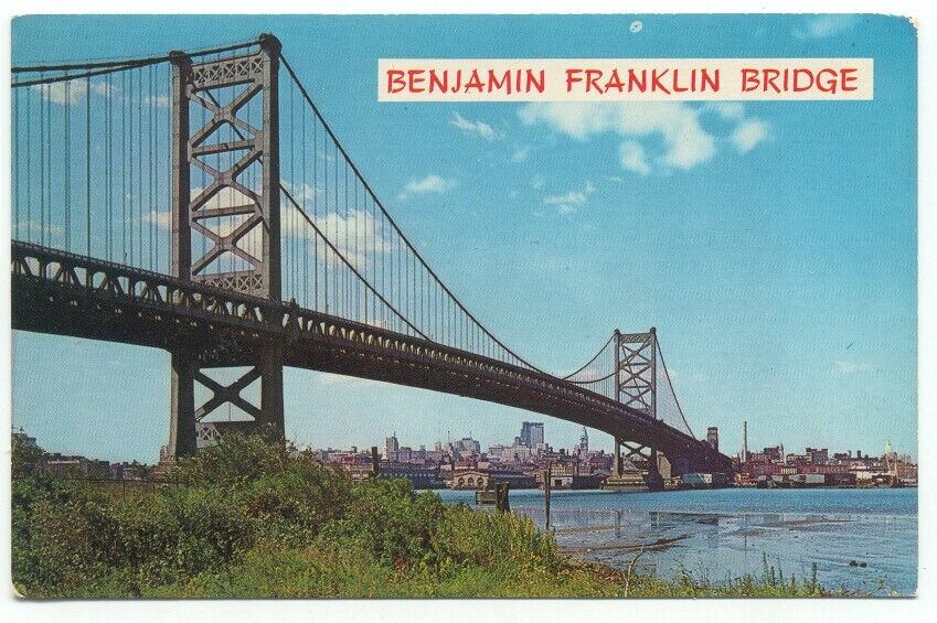 Benjamin Franklin Bridge Philadelphia to Camden NJ Postcard