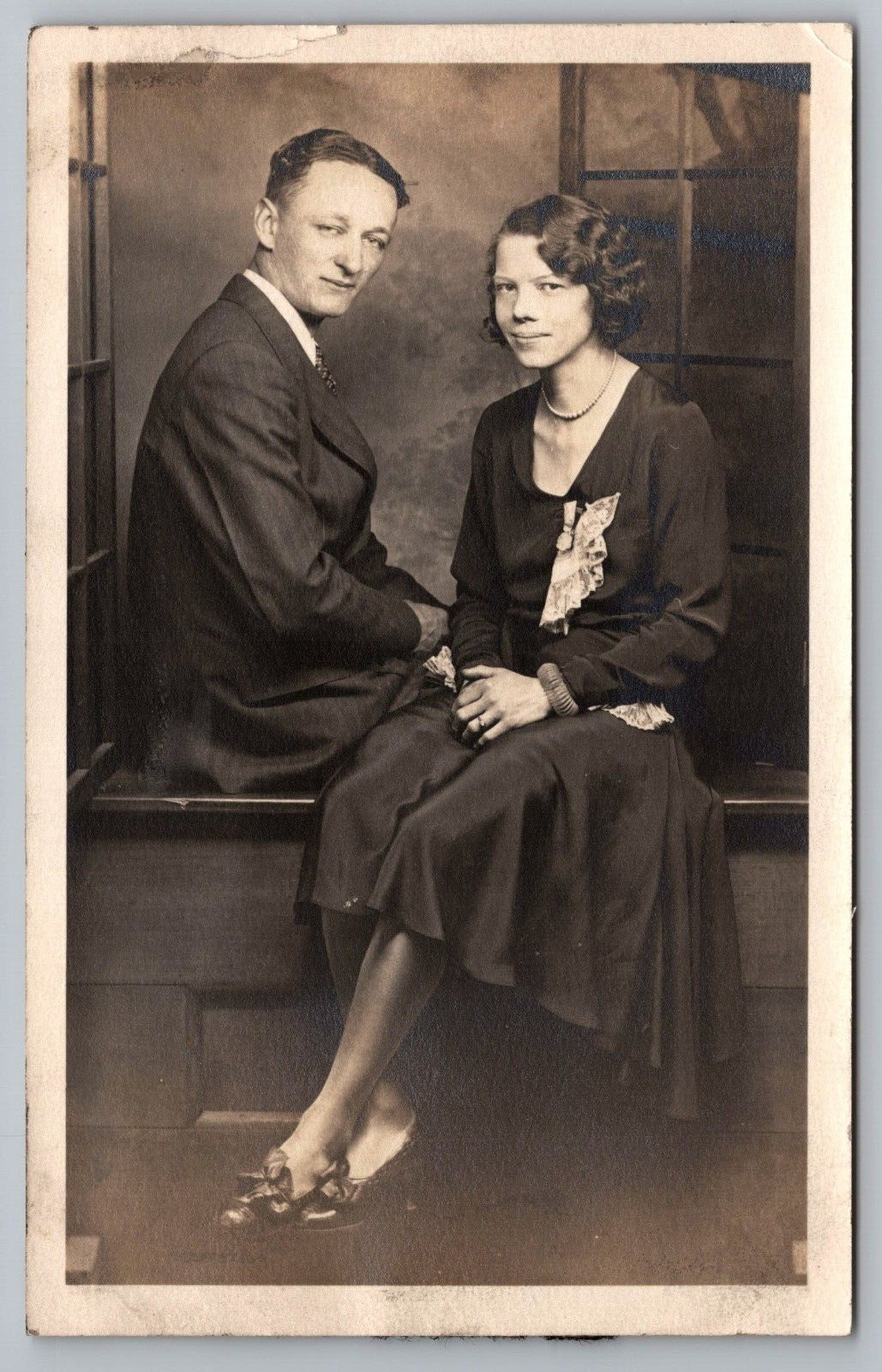 RPPC Postcard Handsome Man and Woman Studio Prop Portrait