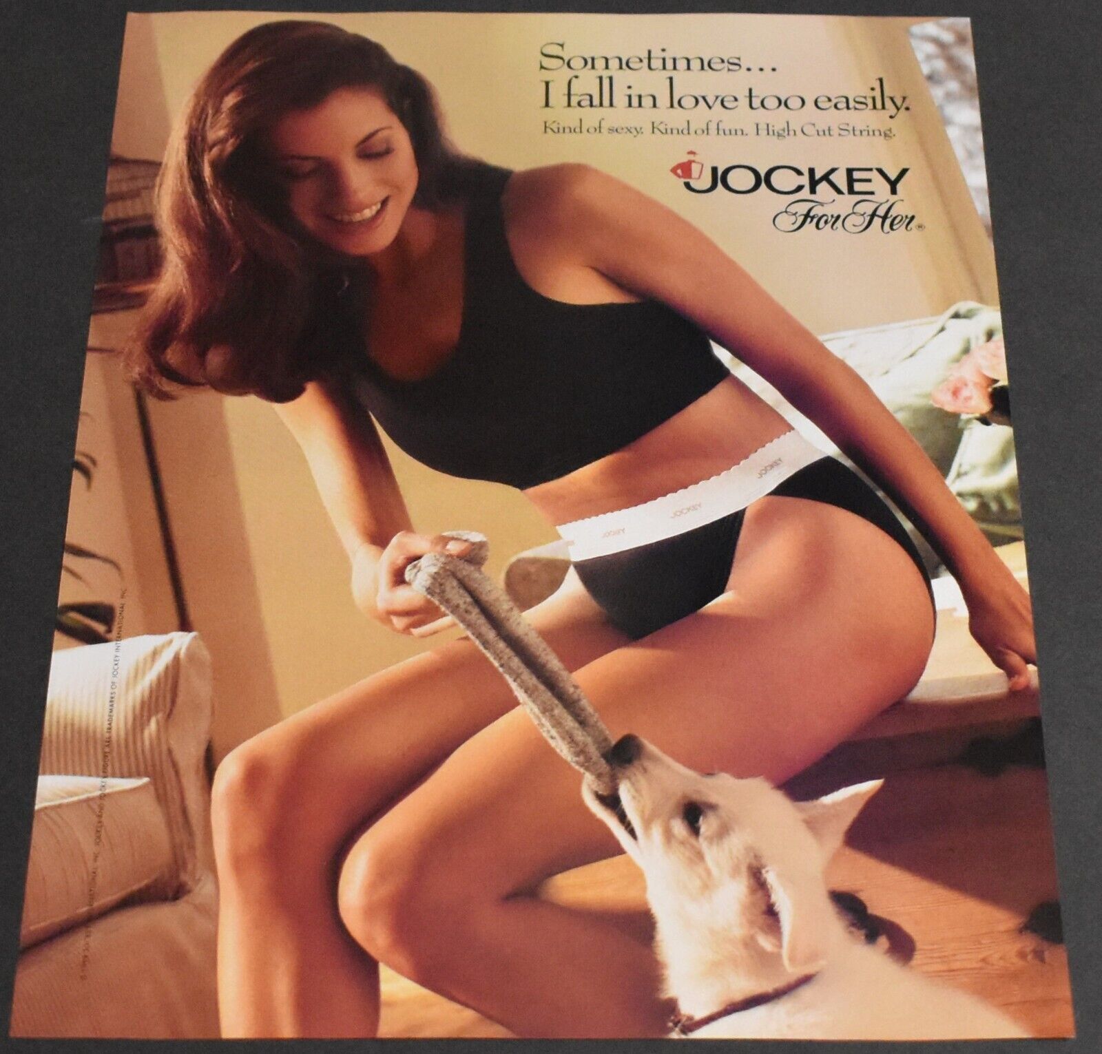 1994 Print Ad Sexy Jockey for Her Brunette Lady Fall Love High Cut Underwear art