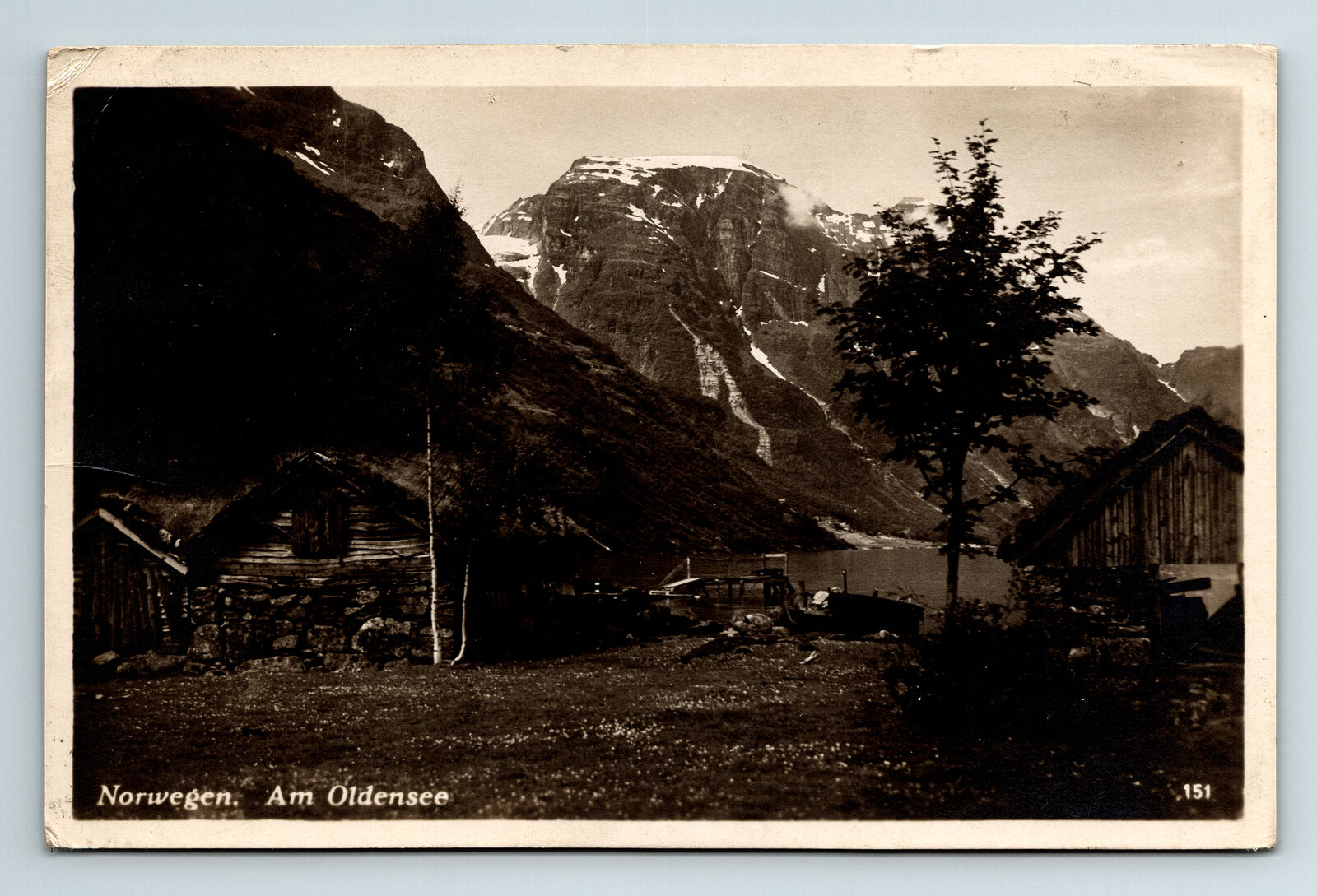 c1928 RPPC Postcard Vestland Norway Oldevatnet Fjord Olden Cabins