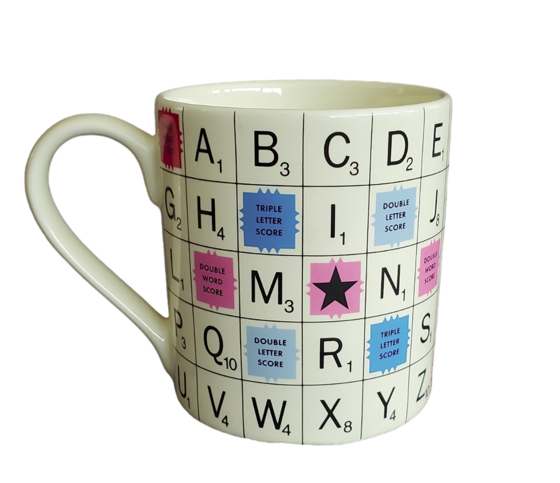 Scrabble Crossword Game Letter Tiles 12 oz Ceramic Mug Wild & Wolf 2014